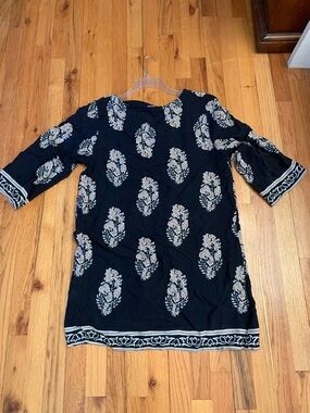 Black Floral Print Mini Dress- swim cover-up or mini dress.